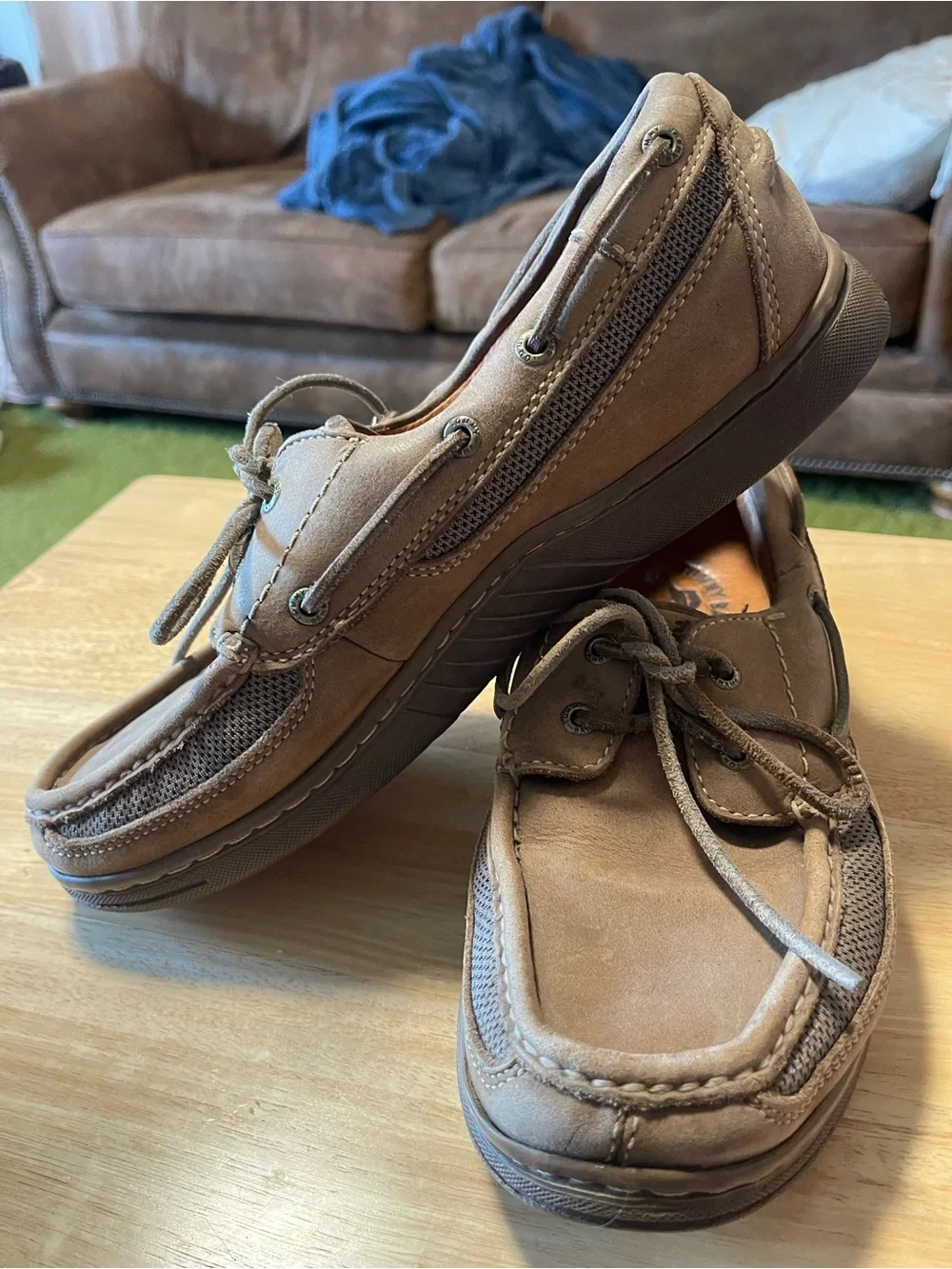 Tommy Bahama Dark Olive Leather Boat Shoes Men Size 9.5M